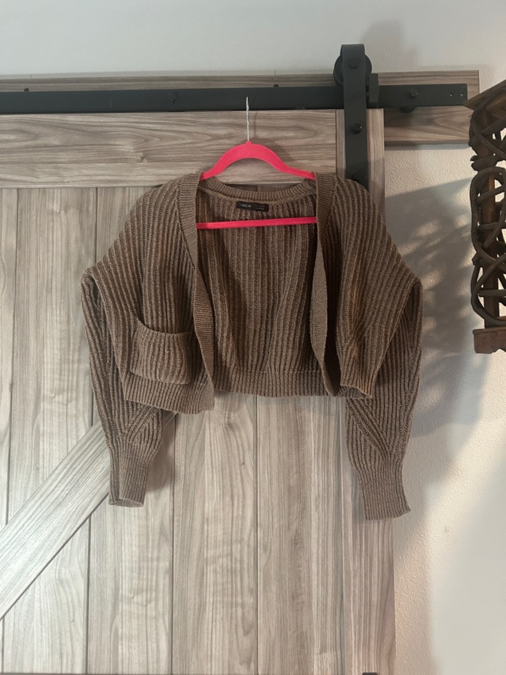 SHEIN Brown Cropped Ribbed Open-Front Cardigan